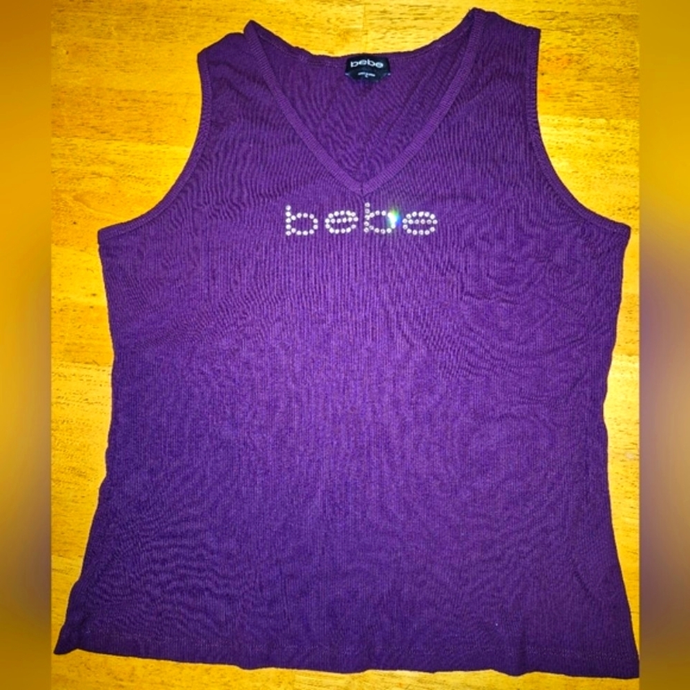 Bebe Embellished Fitted Purple Tank Top